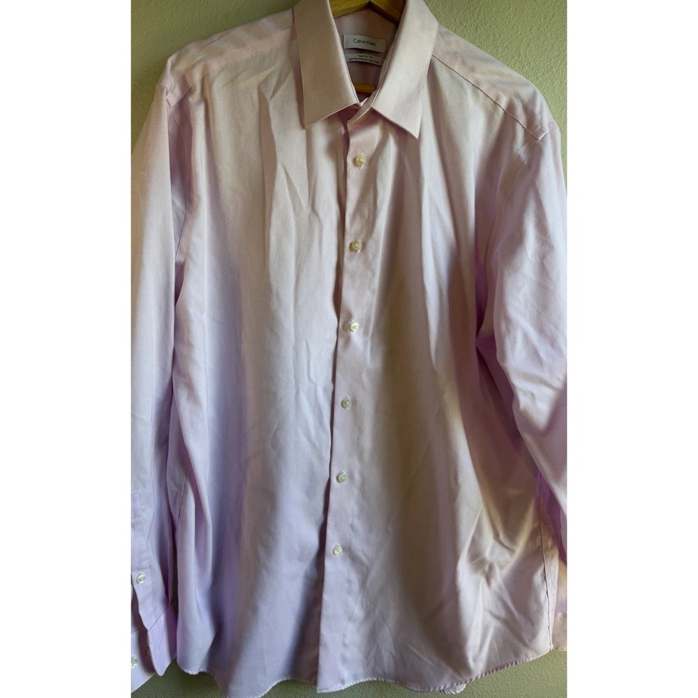 Calvin Klein Men's 16.5 Solid Pink Performance Non-Iron Dress Shirt 34/35